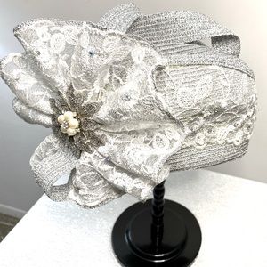 Silver metallic and rhinestone straw hat by Mr. Hi! Church/Special Occasion Hat